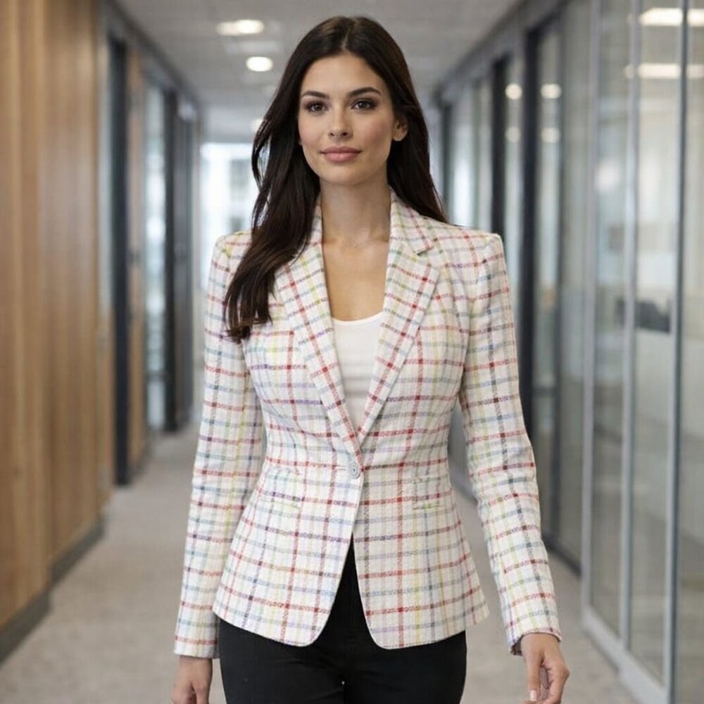 New York & Company Multicolor Plaid Blazer 8